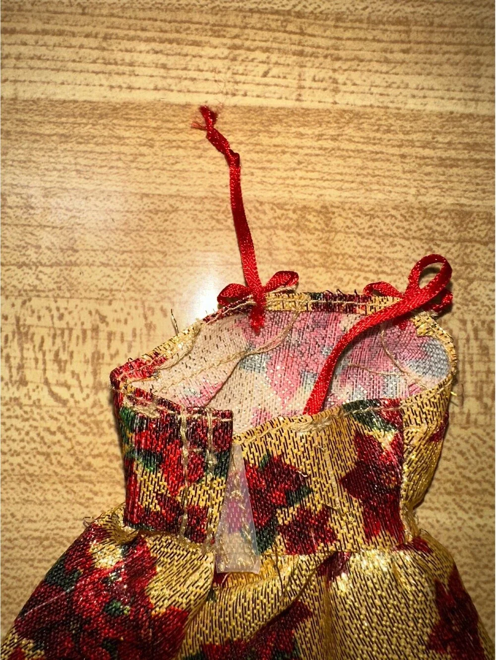 Barbie Doll Dress Gold Red Floral Poinsettia Holiday Costume Outfit Size Small